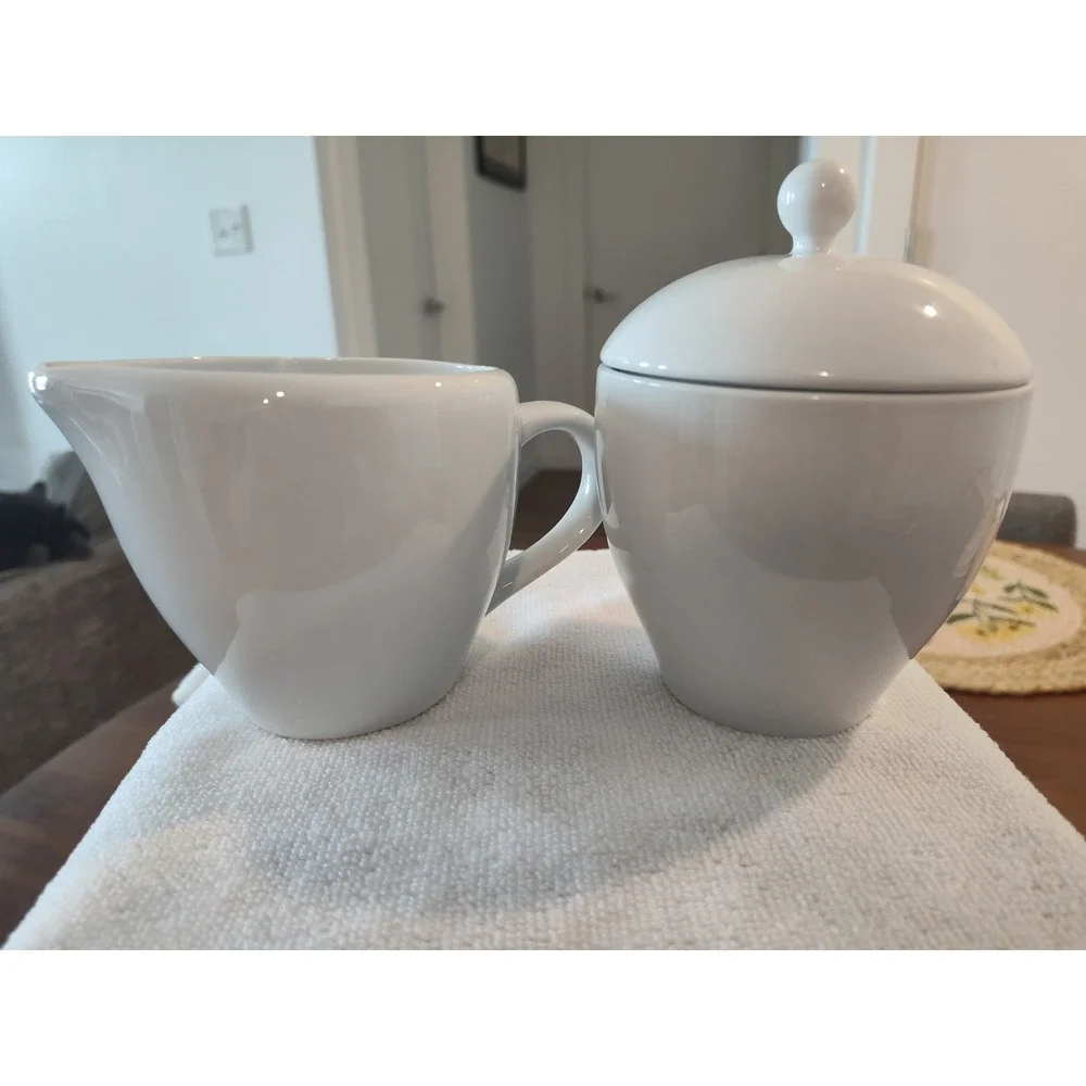 Pottery Barn Great White Sugar Bowl and Creamer Set White Porcelain Coffee Tea